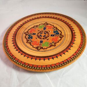 Vintage Handmade Painted Wooden Plate Bulgaria Pyrography 11.5 inches